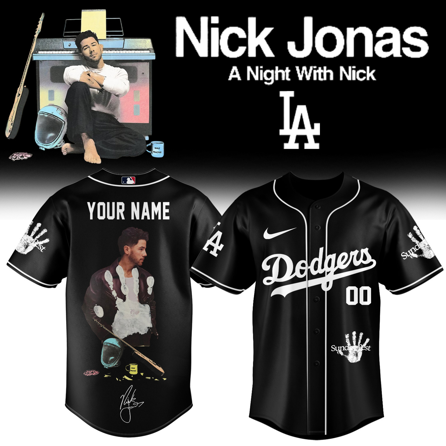 Personalized LA Dodgers x Nick Jonas A Night With Nick Baseball Jersey Game Day Clothing Line