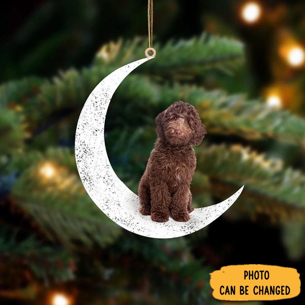 Personalized Labradoodle Sit On The Moon Ornament Heartwarming Holiday Ornament Gift