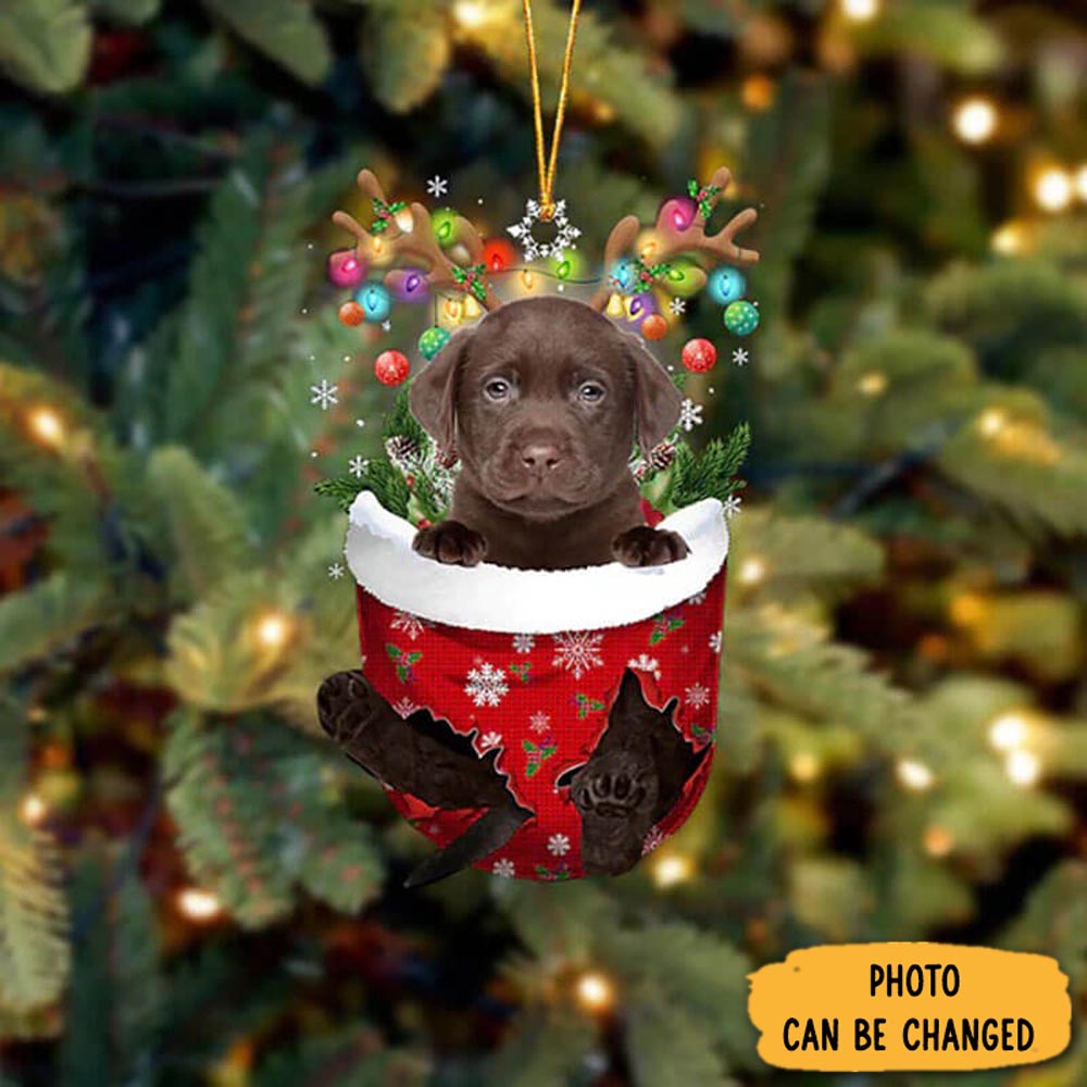 Personalized Labrador In Snow Pocket Christmas Ornament Unique Thanksgiving Ornament Idea
