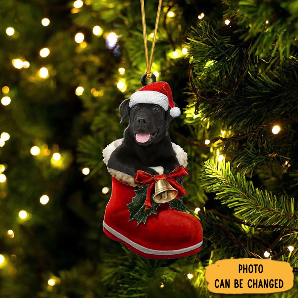 Personalized Labrador Retriever Black In Santa Boot Christmas Hanging Ornament Memorable Anniversary Ornament Keepsake