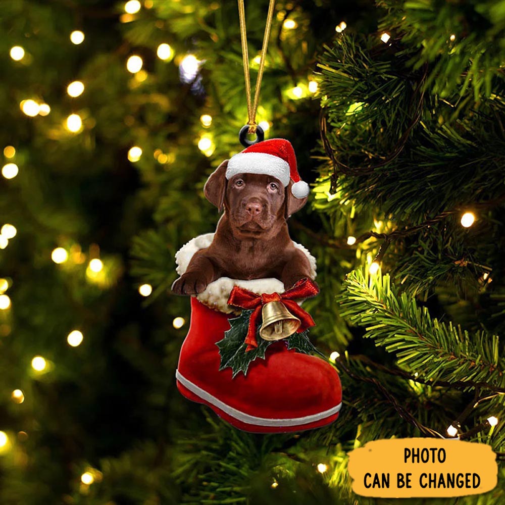 Personalized Labrador Retriever In Santa Boot Christmas Hanging Ornament Beautiful Holiday Ornament Keepsake