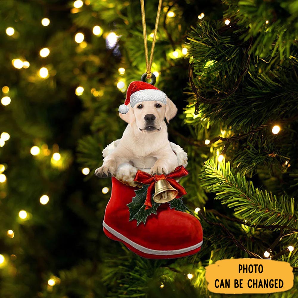 Personalized Labrador Retriever White In Santa Boot Christmas Hanging Ornament Festive Holiday Ornament Collection