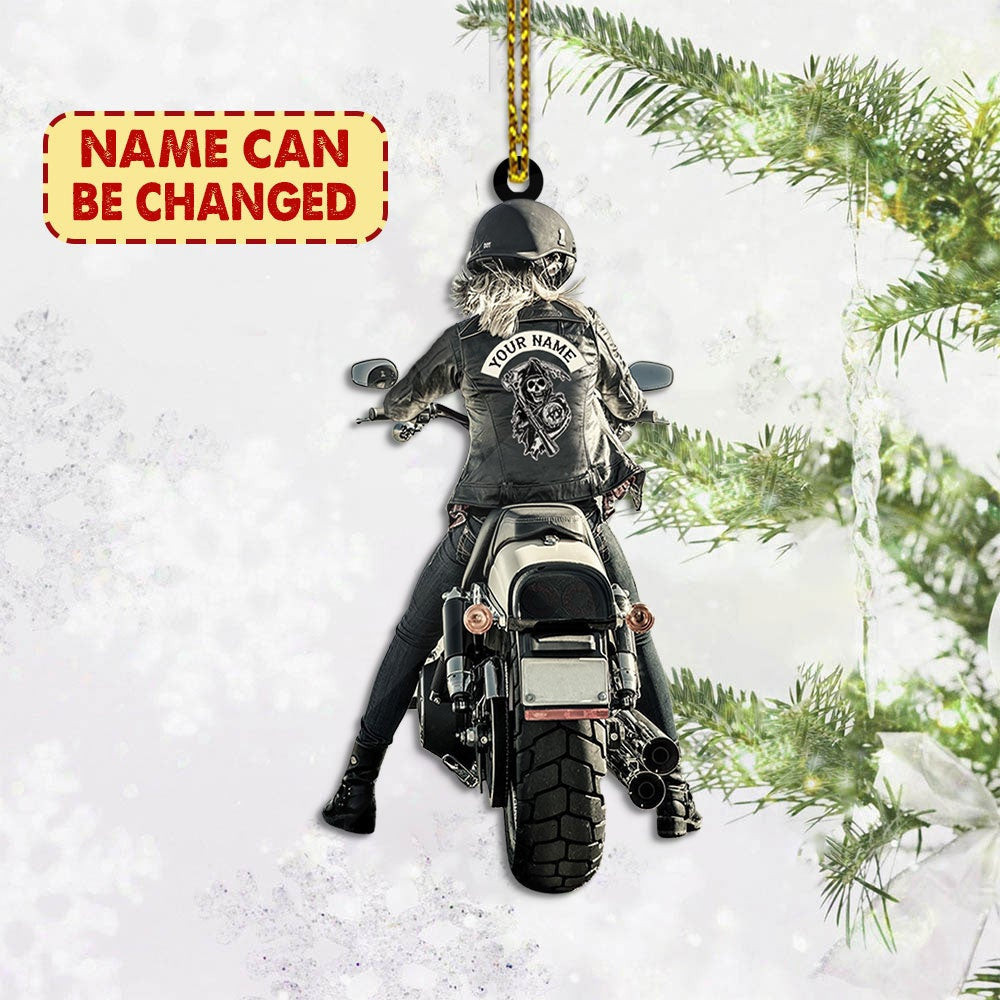Personalized Lady Biker Back shape acrylic ornament ornament personalisationName50 Two Sides Printed for Lady Biker