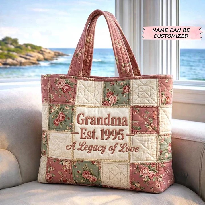 Personalized Legacy Of Love Rose Floral Quilted Tote Bag Personalized Custom Mother Day's Gift Ideas