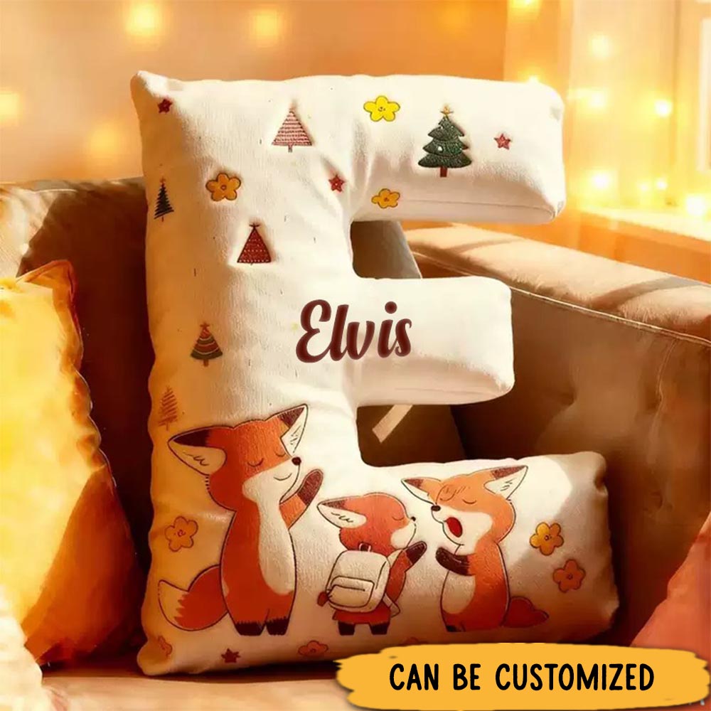 Personalized Letter Graphic 3D Print Pillow Cartoon Cute Fox Family Pattern Design