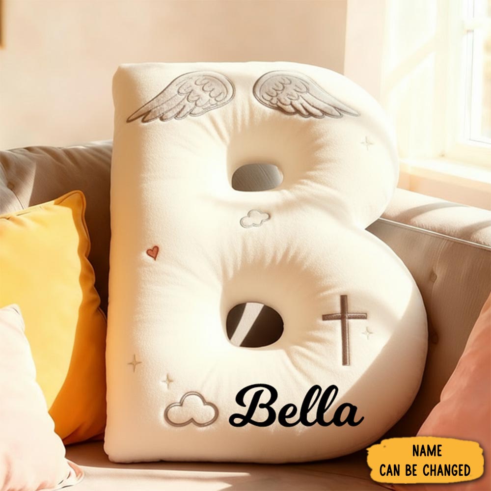 Personalized Letter Pillow Angle Wings Graphic 3d Print Custom Name Design Pillow For Family Gift-1