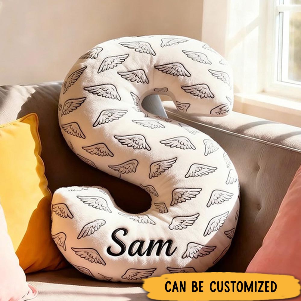 Personalized Letter Pillow Angle Wings Graphic 3D Print Custom Name Design Pillow for Family Gift