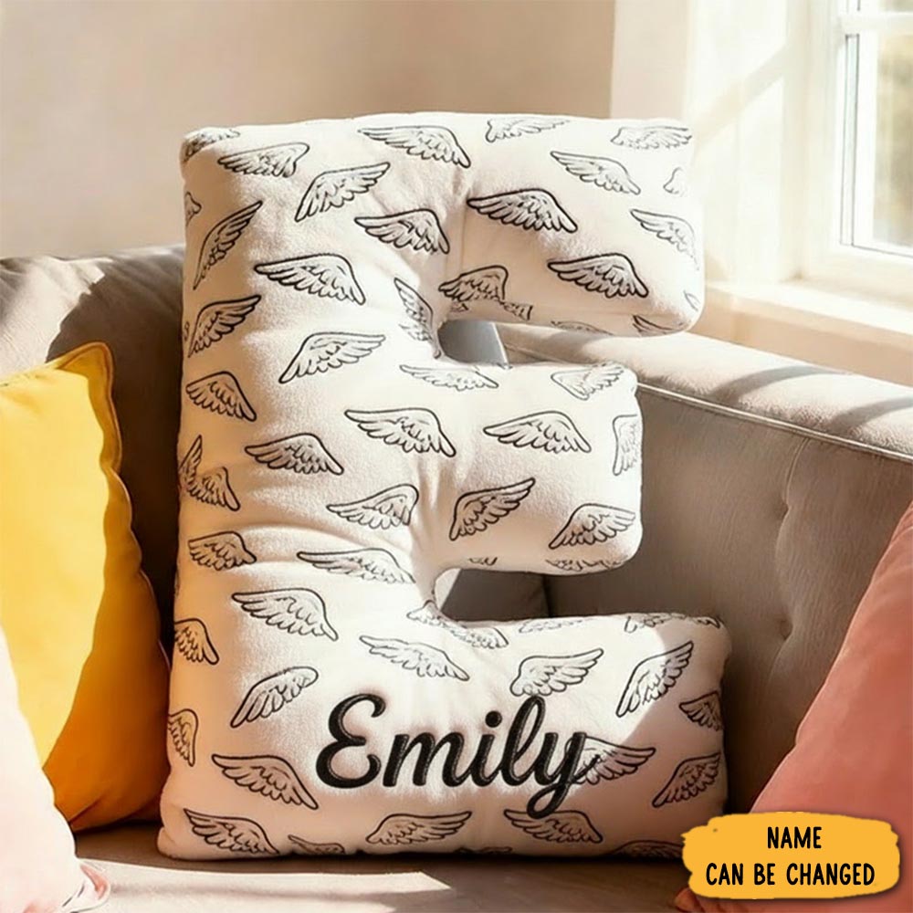 Personalized Letter Pillow Angle Wings Graphic 3d Print Custom Name Design Pillow For Family Gift