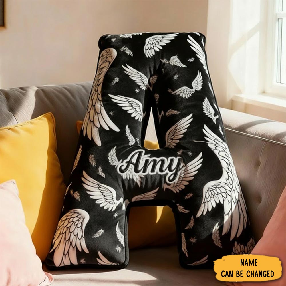 Personalized Letter Pillow Angle Wings Graphic 3d Print Pillow Custom Name Design Pillow For Family Gift