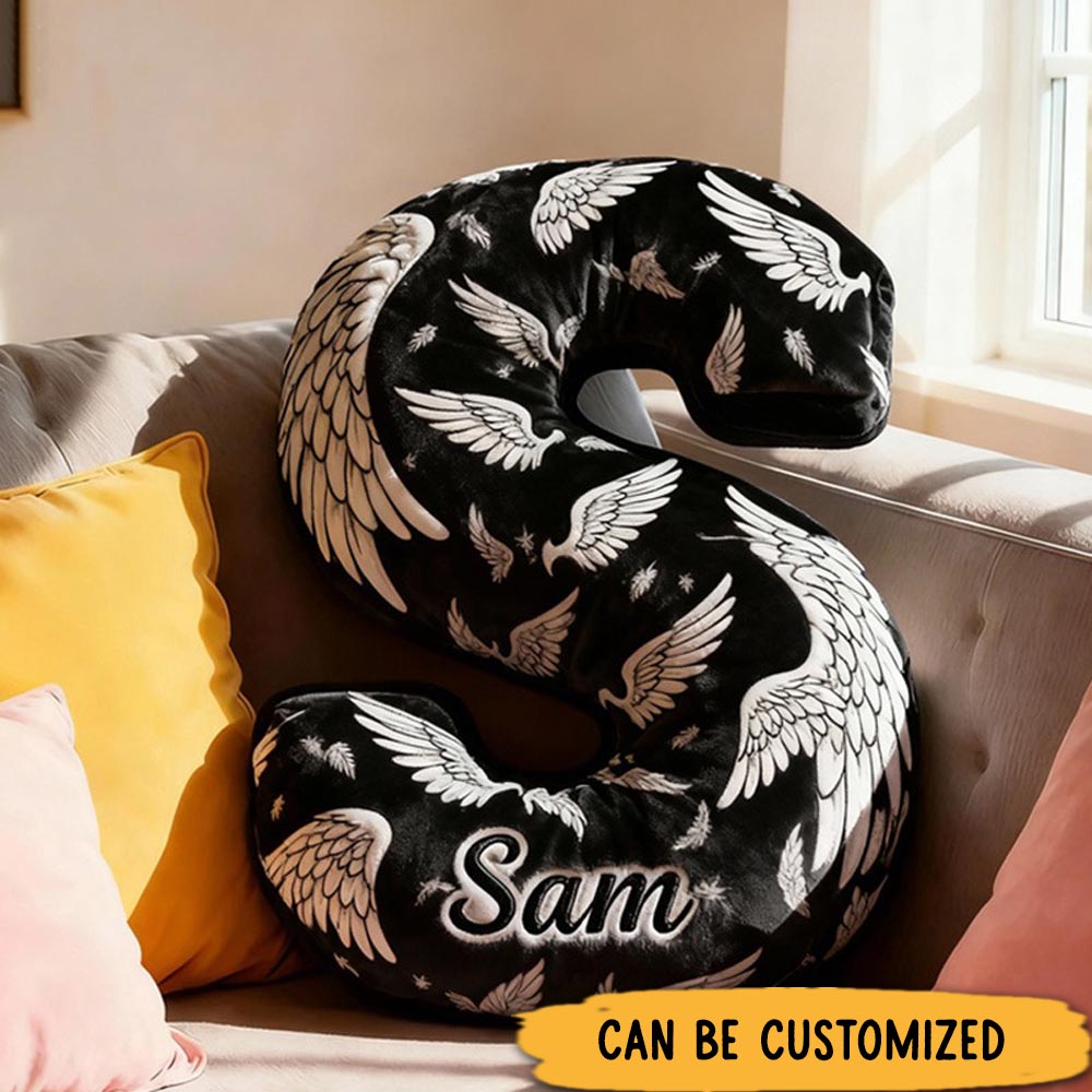 Personalized Letter Pillow Angle Wings Graphic 3D Print Pillow Custom Name Design Pillow for Family Gift
