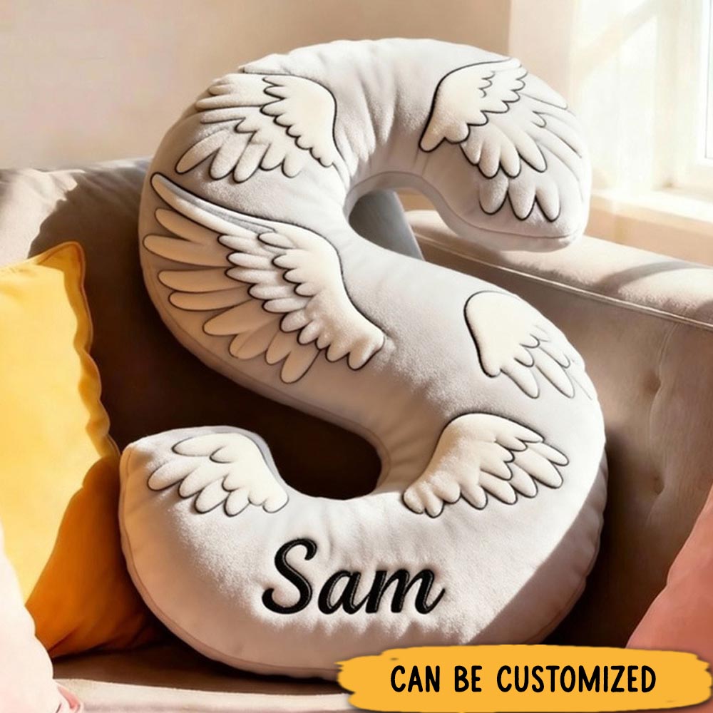 Personalized Letter Pillow Angle Wings Graphic 3D Print Pillow Custom Name Design Pillow for Family Kids Gift