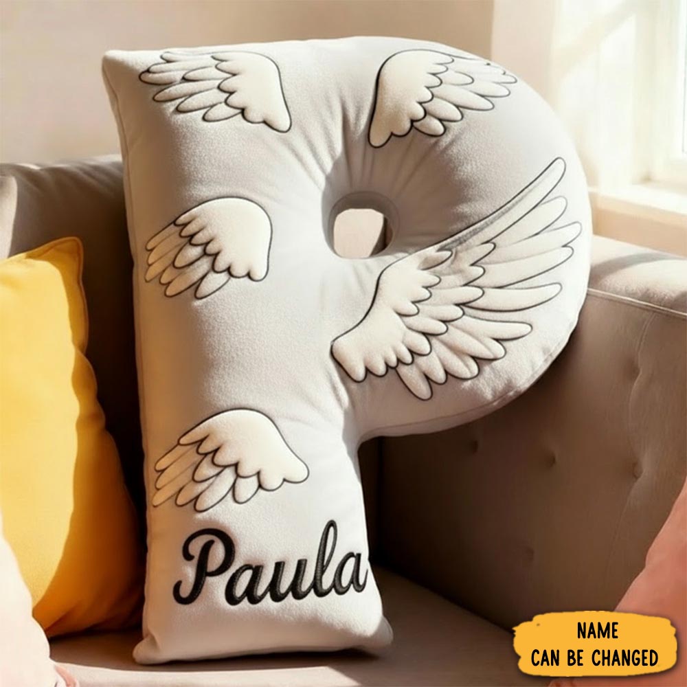 Personalized Letter Pillow Angle Wings Graphic 3d Print Pillow Custom Name Design Pillow For Family Kids Gift