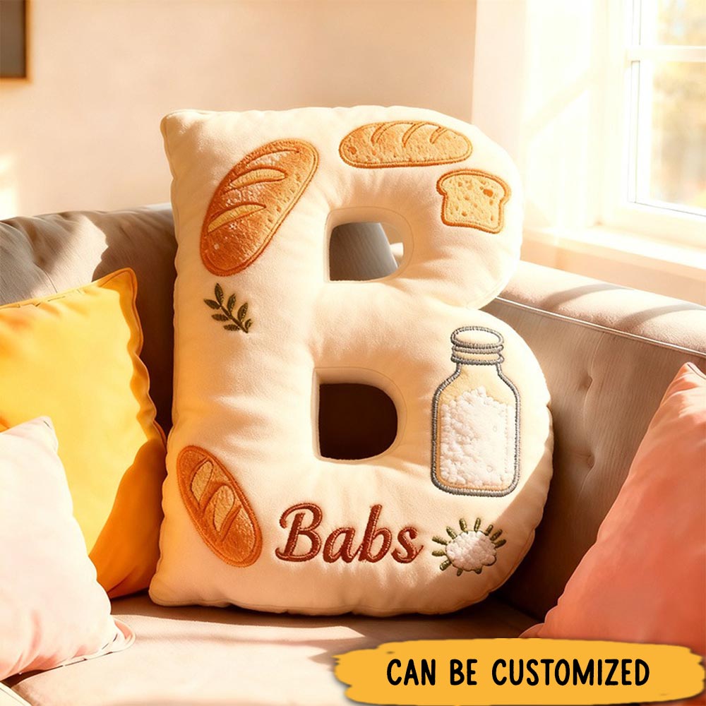 Personalized Letter Pillow Custom Name Bread and Salt Design Cozy Letter Cushion Graphic 3D Print