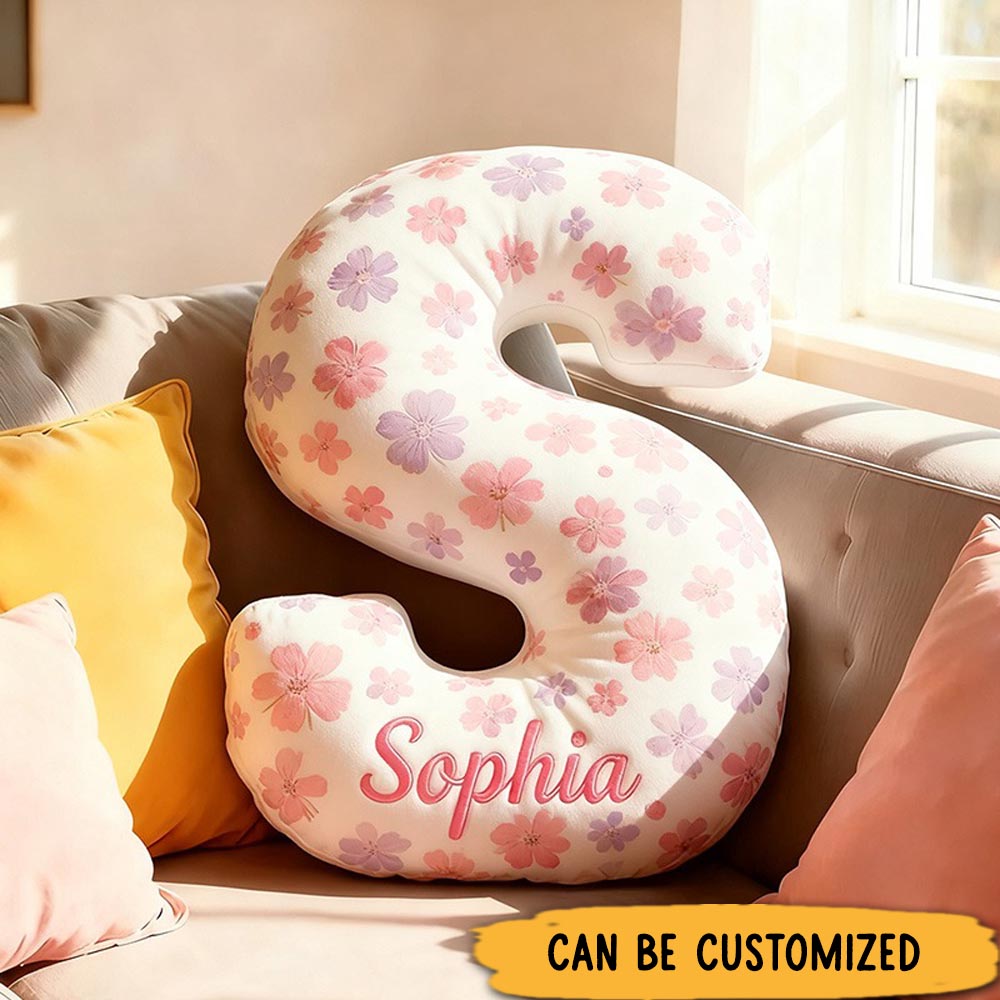 Personalized Letter Pillow Graphic 3D Print Cute Flower Custom Name Pillow Gift for Kids Gardening Lovers Gift