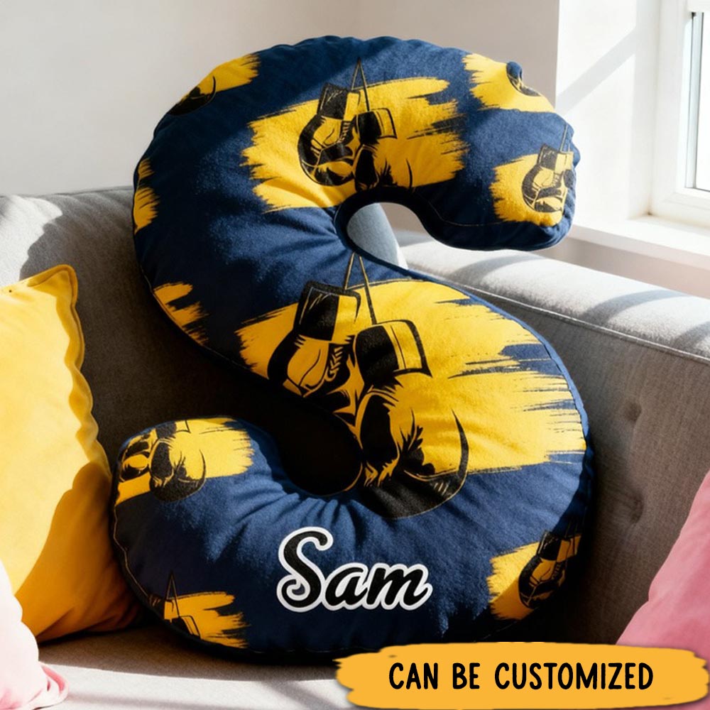 Personalized Letter Pillow Graphic 3D Print Multicolour Boxing Gloves Funny Letter Pillow Custom Name Pillow Comfortable Christmas Decor for Gym Lovers