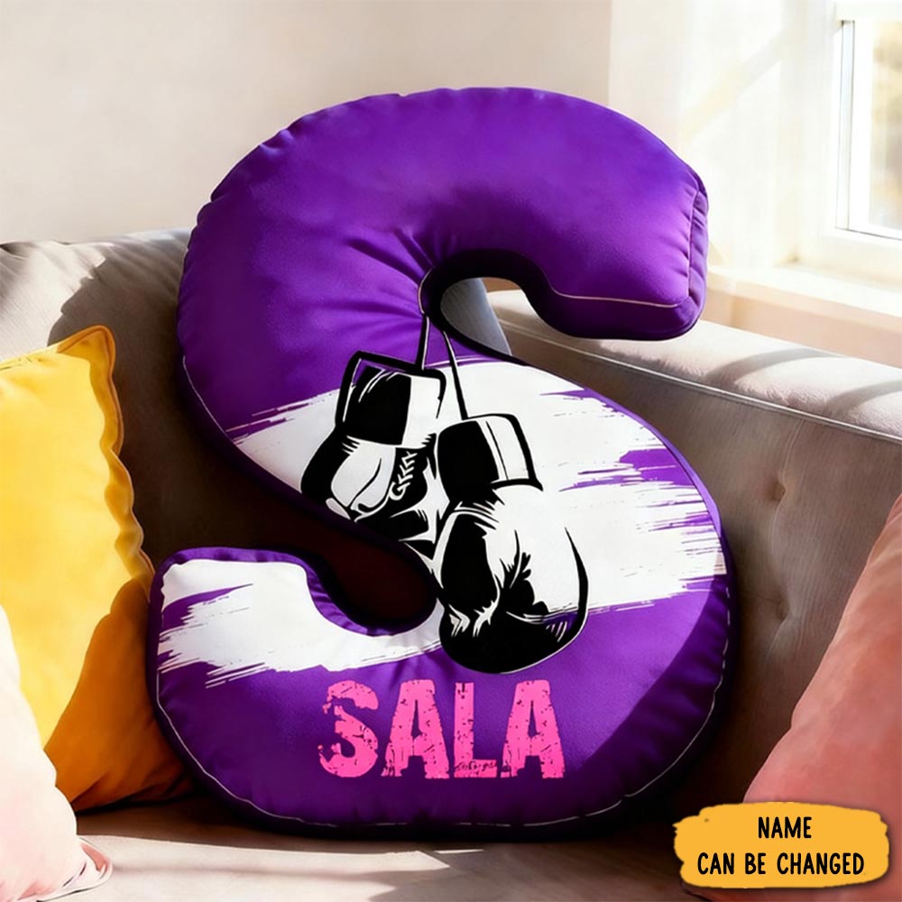 Personalized Letter Pillow Graphic 3d Print Multicolour Boxing Gloves Funny Letter Pillow Custom Name Pillow Comfortable Christmas Decor For Gym Lovers