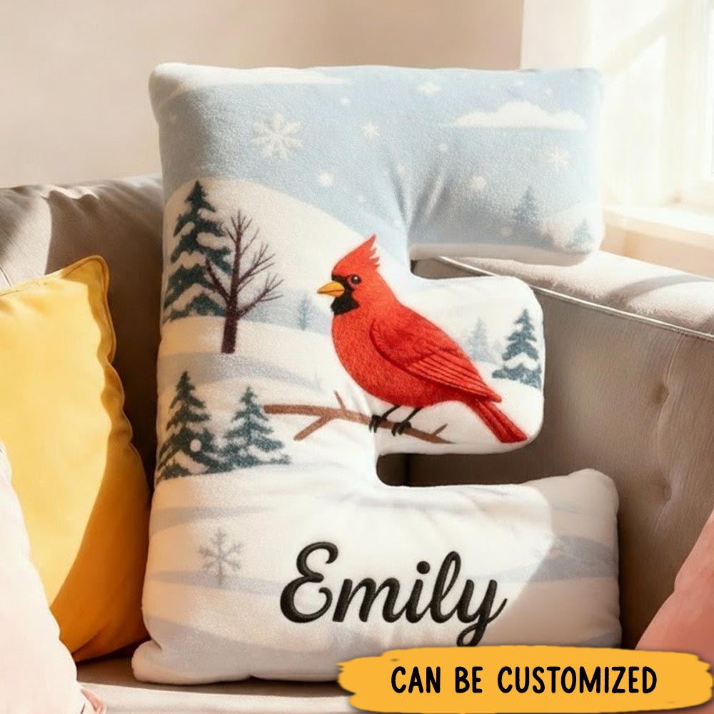 Personalized Letter Pillow Memorial Cardinal Letter Custom Name Graphic 3D Print Pillow for Family Memorial Gift Sympathy Gift