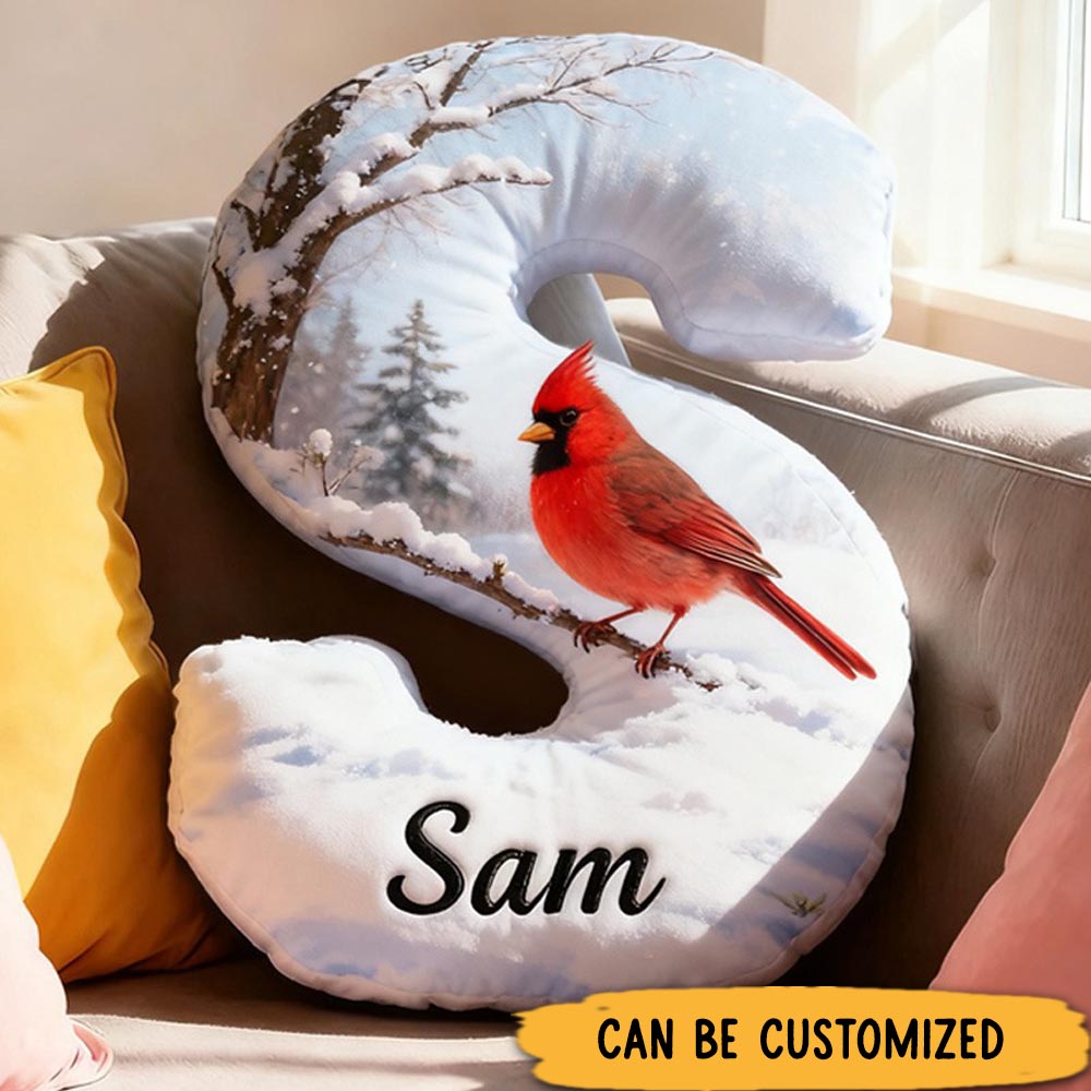 Personalized Letter Pillow Memorial Cardinal Letter Graphic 3D Print Custom Name Design Pillow for Family Memorial Gift