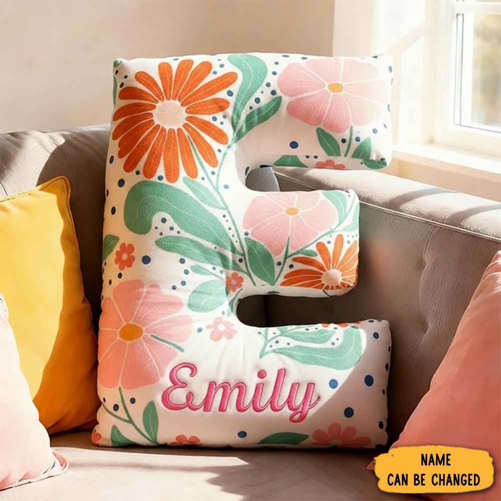 Personalized Letter Pillow With Name Graphic 3d Print Boho Floral Design Custom Double Sided Pillow Gift For Kids Gardening Lovers Gift