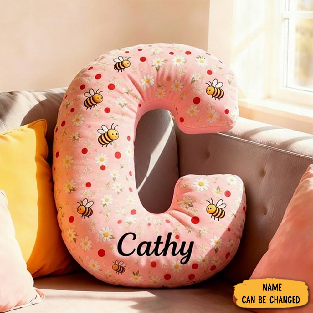 Personalized Letter Pillow With Name Graphic 3d Print Floral Bee Custom Double Sided Pillow Gift For Kids Gardening Lovers Gift