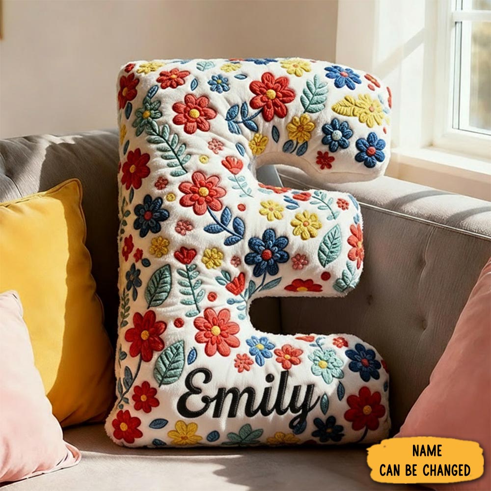 Personalized Letter Pillow With Name Graphic 3d Print Floral Design Custom Double Sided Pillow Gift For Kids Gardening Lovers Gift-1