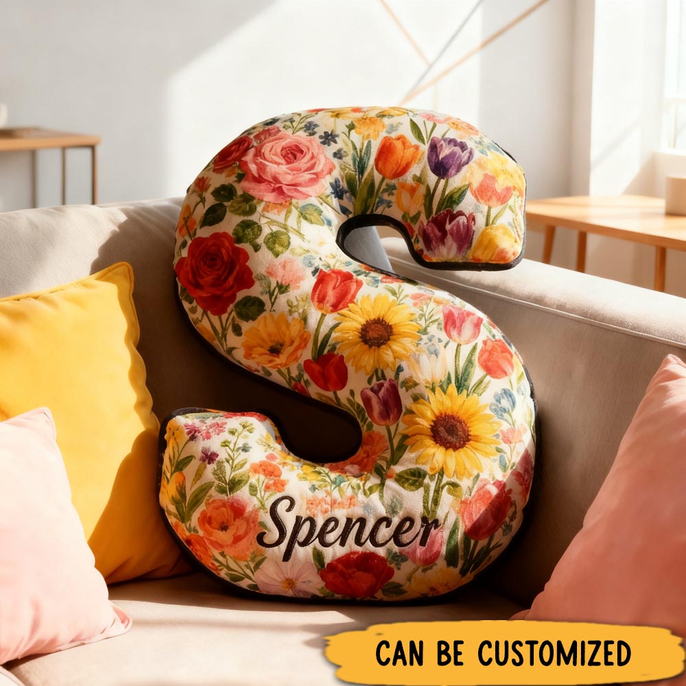 Personalized Letter Pillow with Name Graphic 3D Print Floral Design Custom Double Sided Pillow Gift for Kids Gardening Lovers Gift