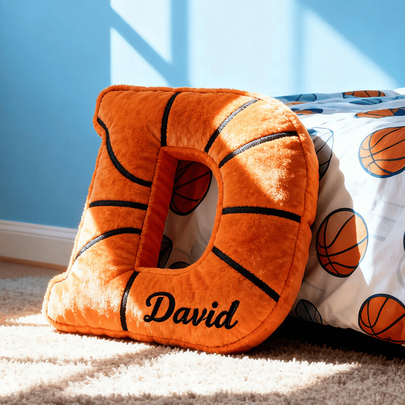 Personalized Letter Shape Basketball Pillow Christmas Sofa Best Decor Gift for Basketball Enthusiasts