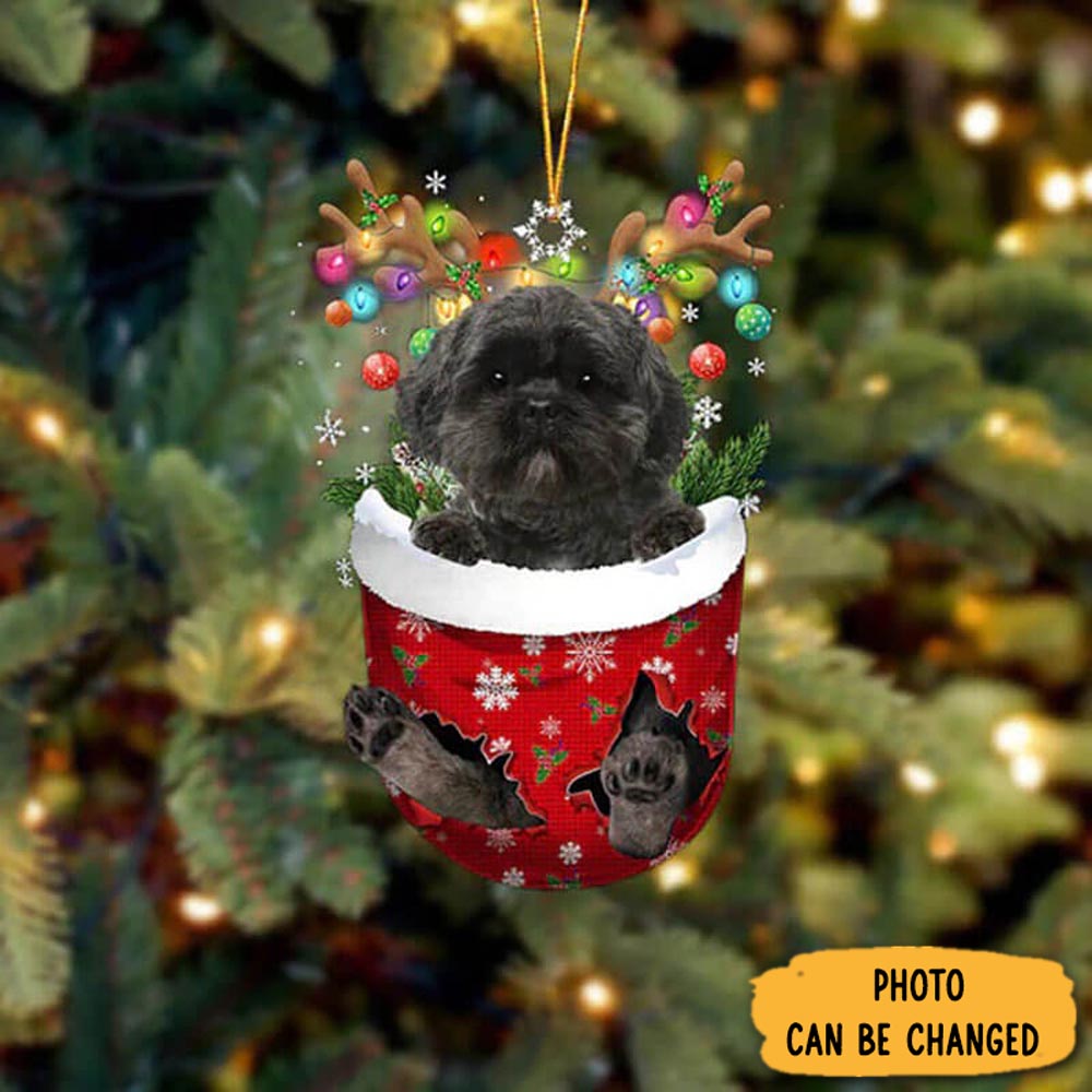 Personalized Lhasa Apso In Snow Pocket Christmas Ornament Thoughtful Valentine Ornament Gift