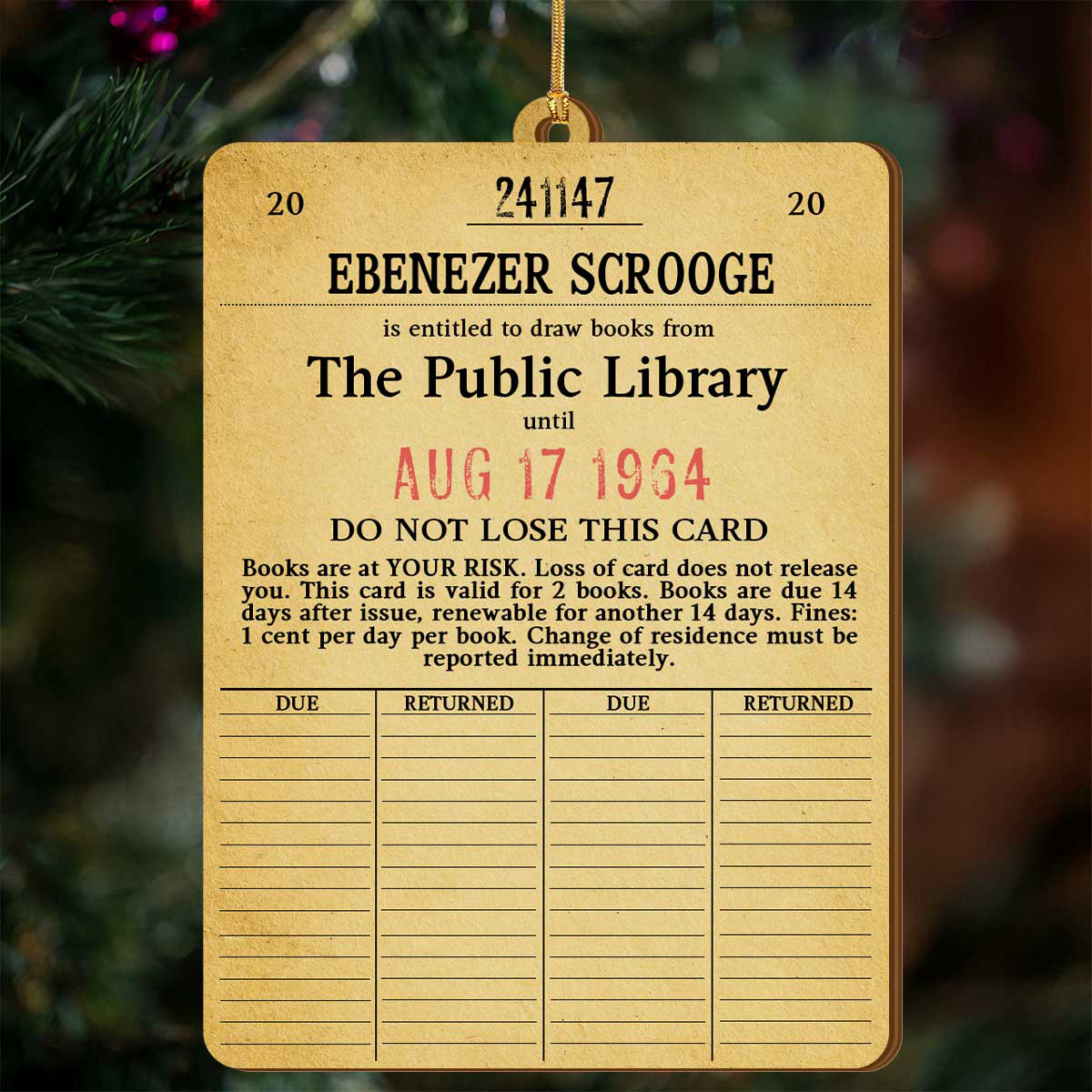 Personalized Library Card Christmas Ornament Xmas Tree Decor Christmas Gifts For Bookworm