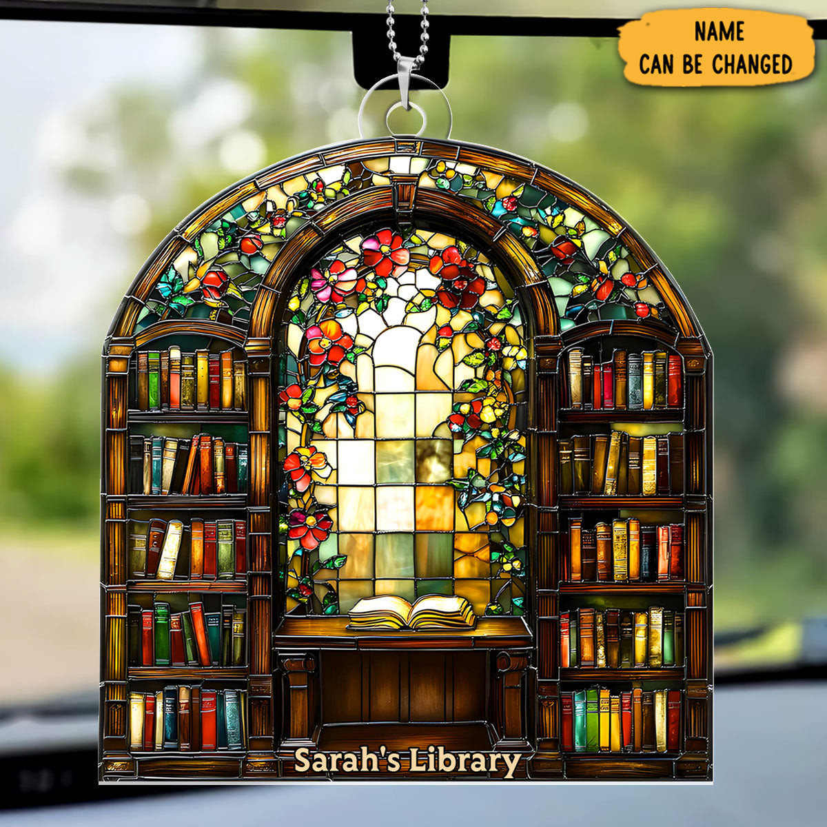 Personalized Library Christmas Car Ornament Floral Themed Christmas Decor Book Lovers Gifts
