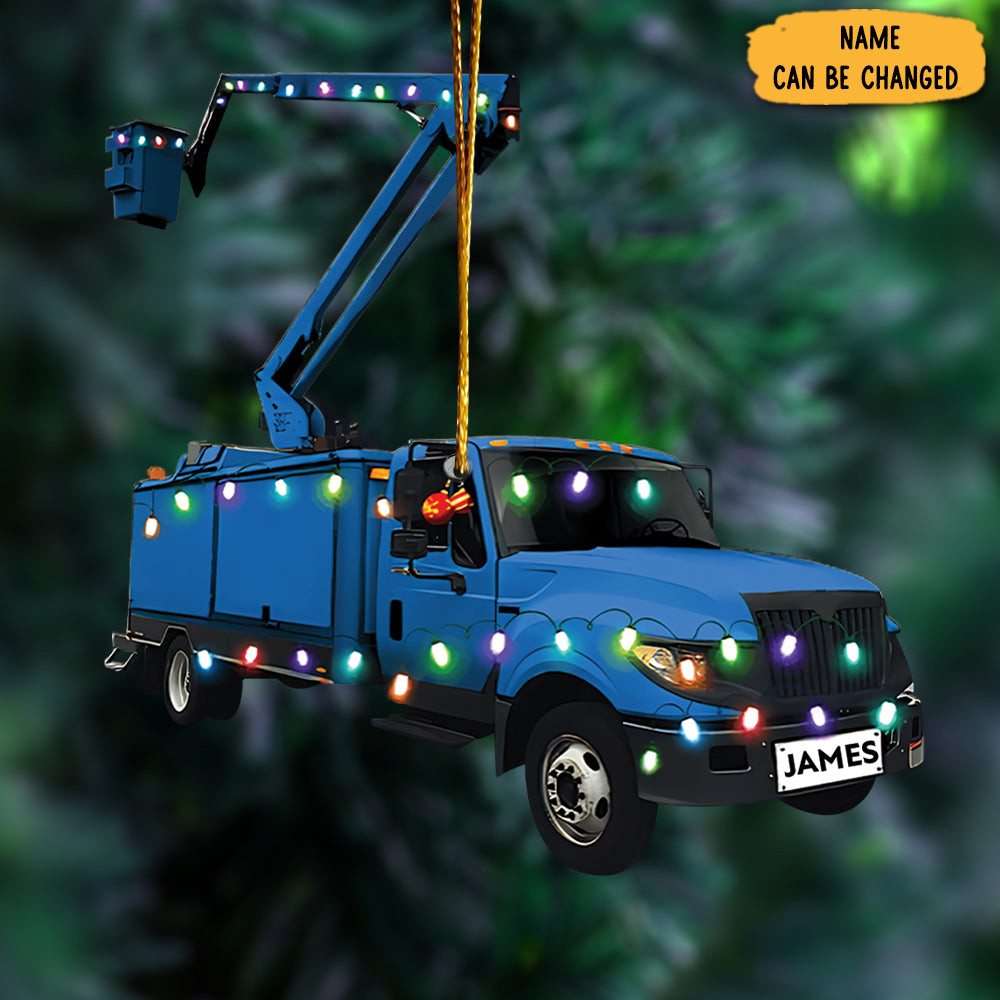 Personalized Lineman Bucket Truck Christmas Ornament Christmas Decor Trucker Xmas Gifts