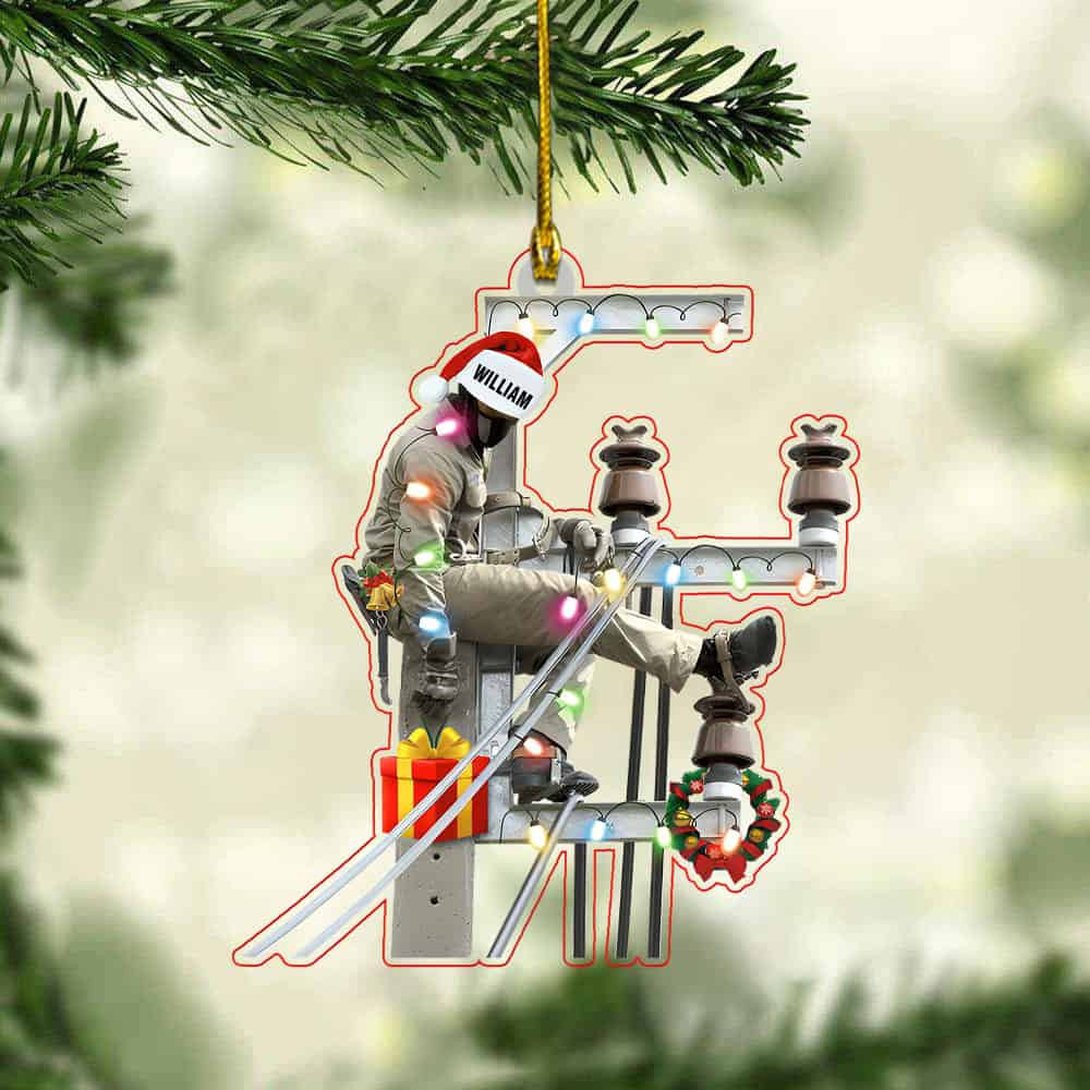 Personalized Lineman On The Pole Personalized Acrylic Ornament Christmas Gift For Lineman