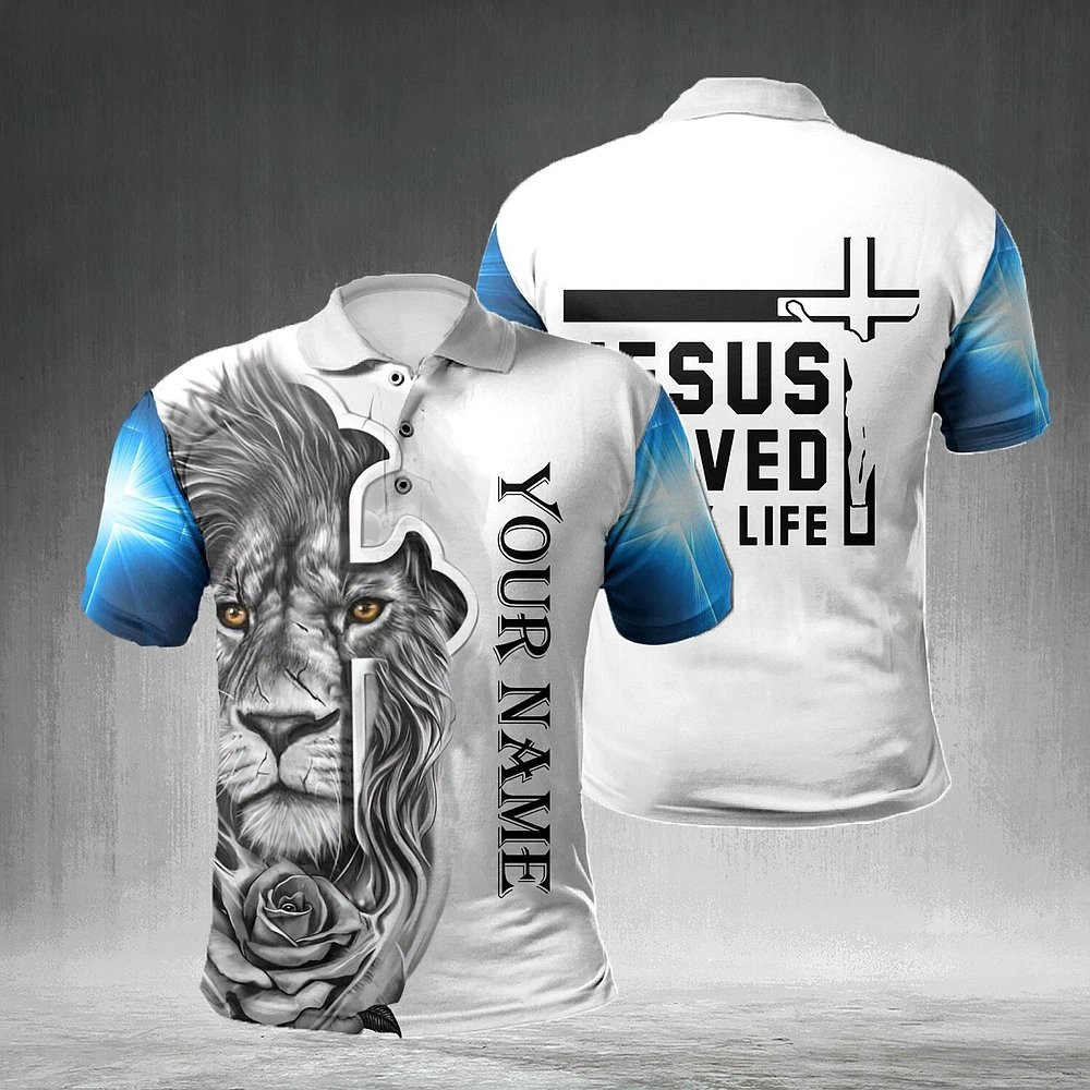 Personalized Lion Warrior Rose Jesus Christian Polo Shirt Faith Apparel Gifts For Him