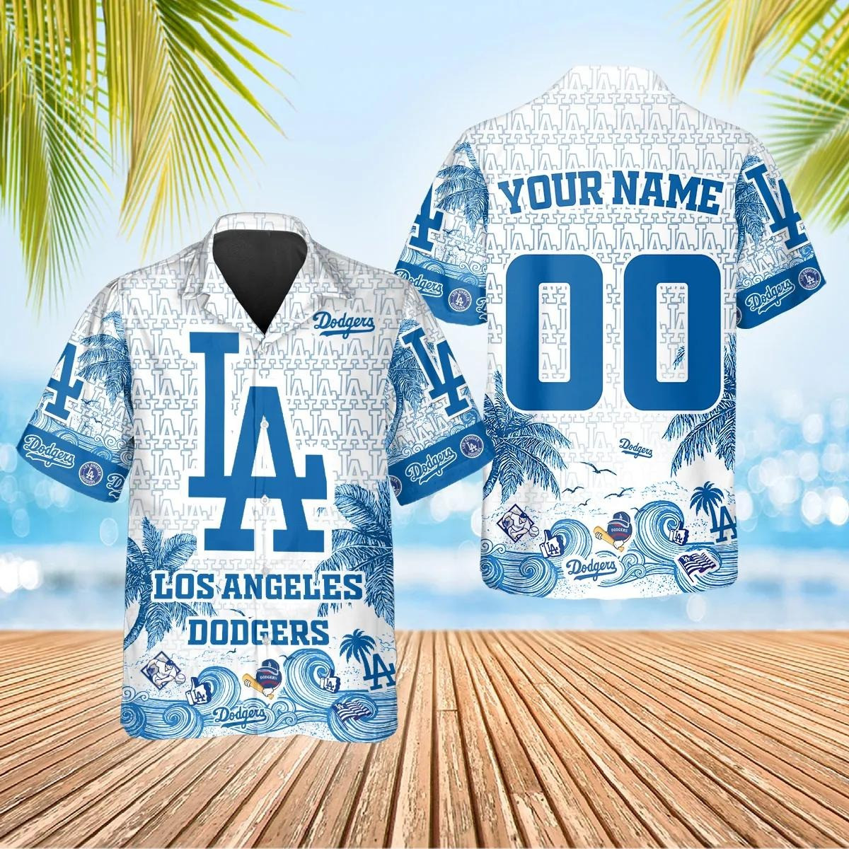 Personalized Los Angeles Dodgers Hawaiian Shirt LA Dodgers Holiday Wave Palms Aloha Shirt
