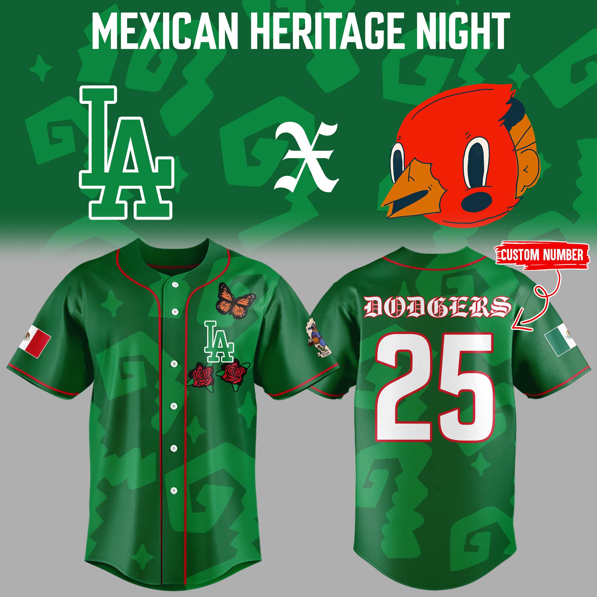 Personalized Los Angeles Dodgers Mexican Heritage Night Jersey Baseball Father's Day Gifts