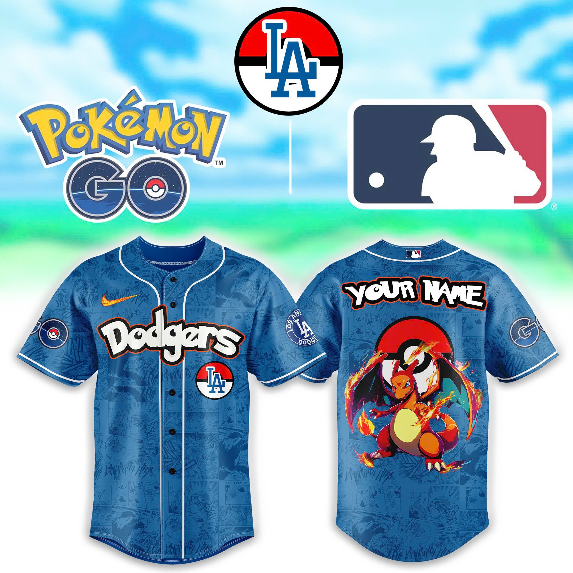 Personalized Los Angeles Dodgers X Pokemon Go Charizard Baseball Jersey Cool Baseball Gifts
