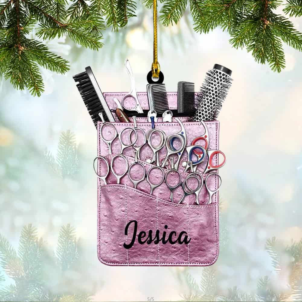 Personalized Love Is In The Hair Personalized Christmas Acrylic Ornament Gift For Barber