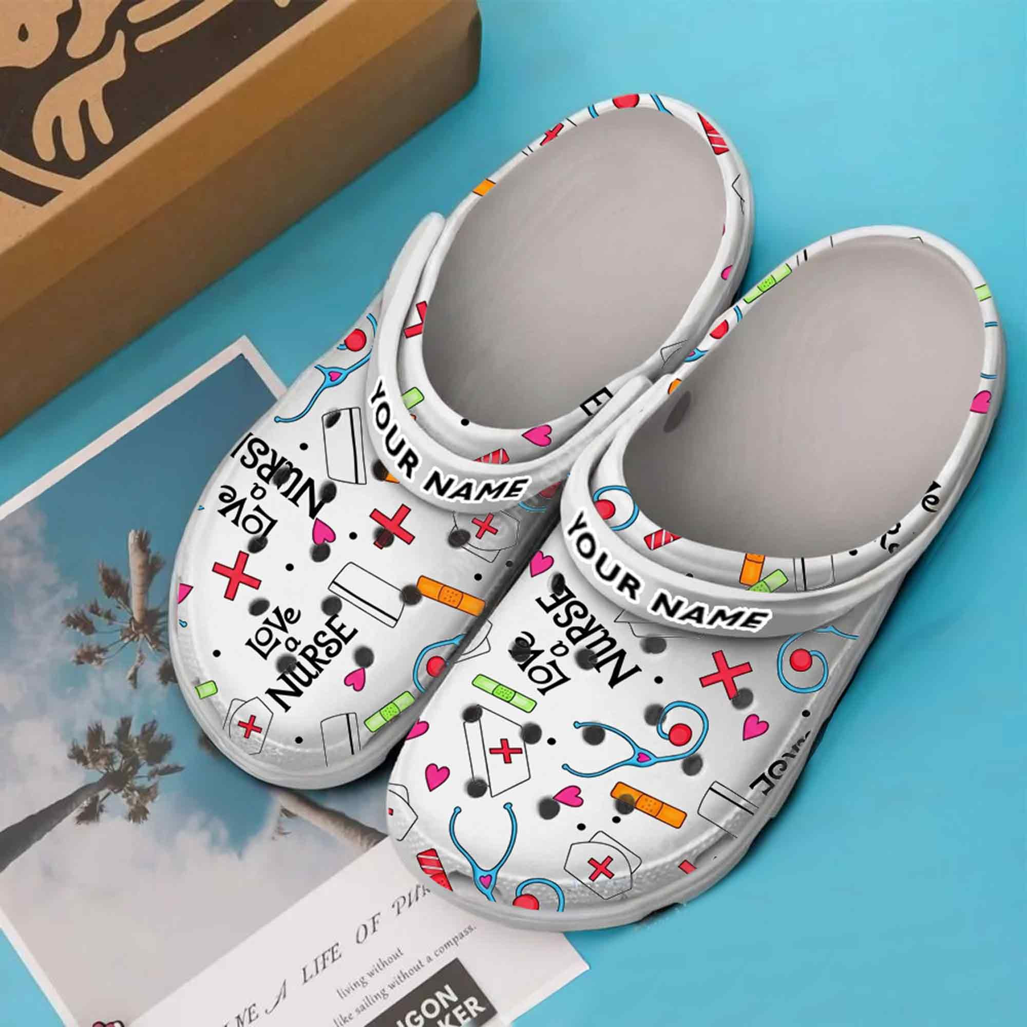 Personalized Love Nurse Clogs Cute Heart Stethoscope Merch Gift For Nurses