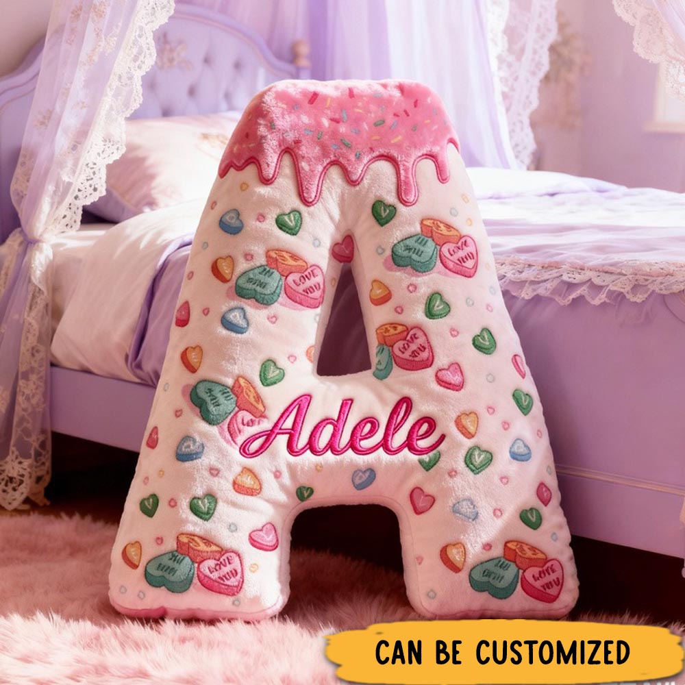 Personalized Love You Donut Alphabet Throw Pillow Hug Me Letter Pillow with Name for Kids Girl Boy Couple Baker Valentin's Day Gifts Loving Room Decor