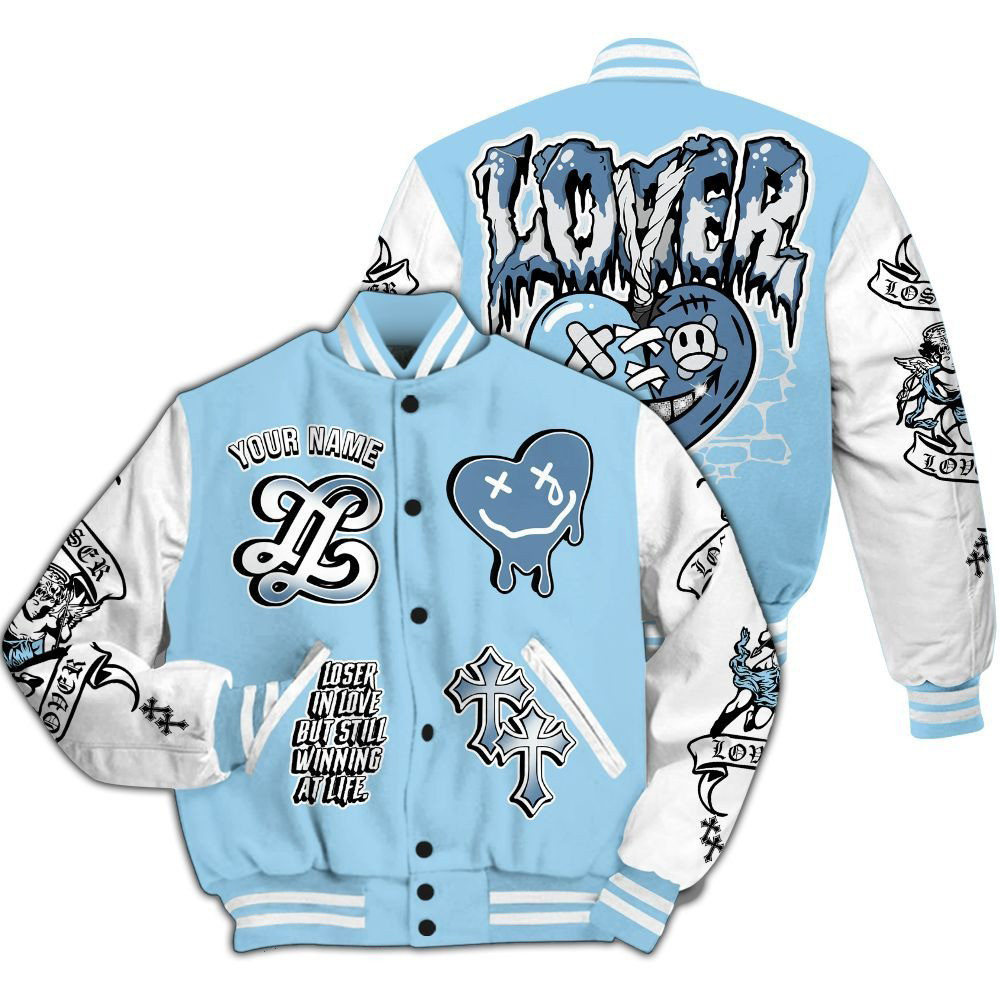 Personalized LOVER LOSER Baseball Varsity Jacket Legend Blue 11s Varsity Jacket Gift For Boyfriend