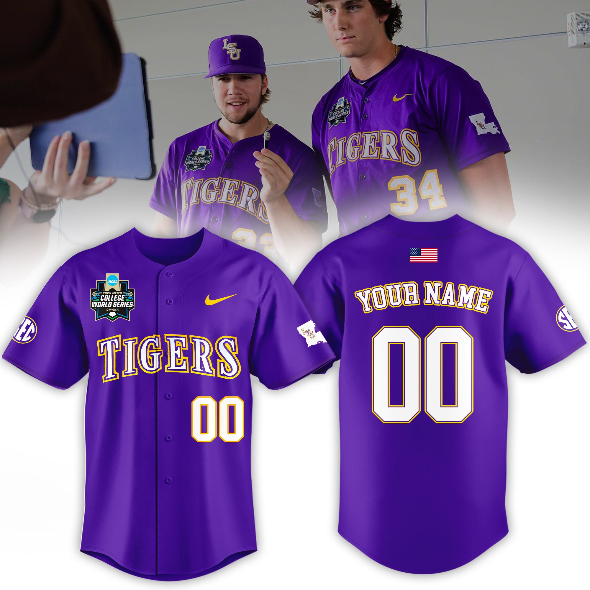 Personalized LSU Tigers Baseball Jersey 2025