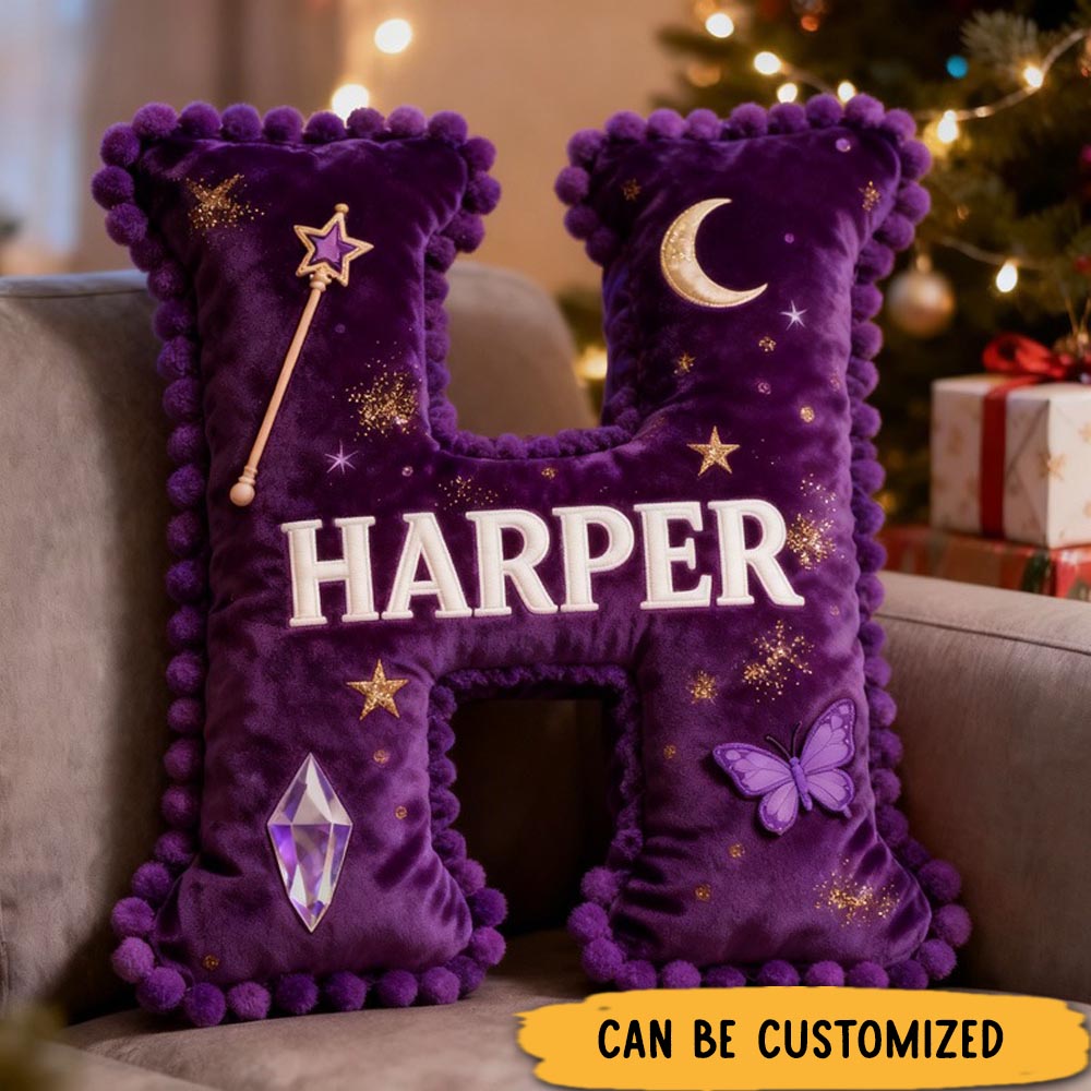 Personalized Magic Letter Pillow Decorated with Magic Crystal Magic Wands Graphic 3D Print Pillow for Kids and Magic Lovers