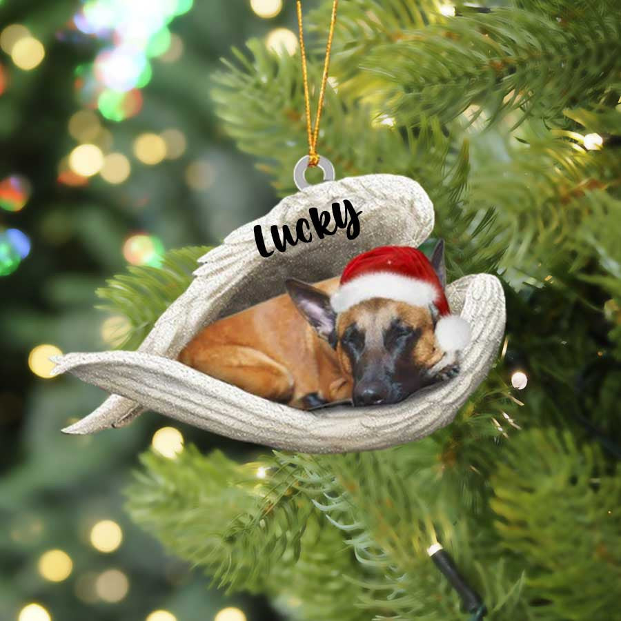 Personalized Malinois Sleeping Angel Christmas Flat Acrylic Dog Ornament Memorial Dog Gift