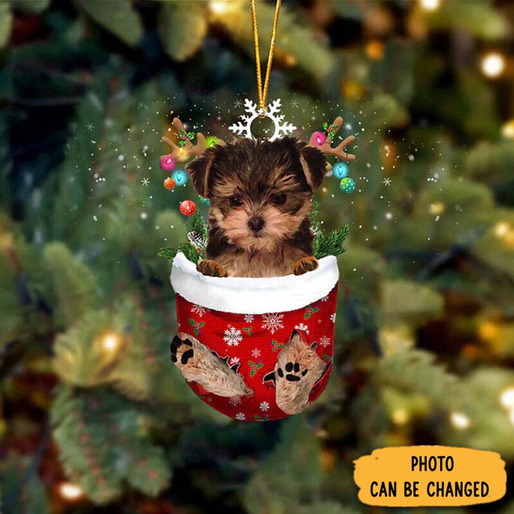 Personalized Maltese And Yorkie Mix In Snow Pocket Christmas Ornament Heartfelt Ornament Gift For Mom