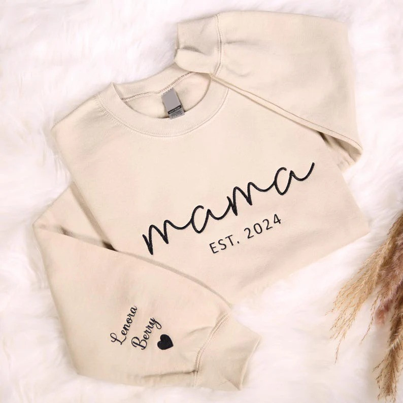 Personalized Mama Sweatshirt Custom Name Sleeve Crewneck Music Gift for Mom