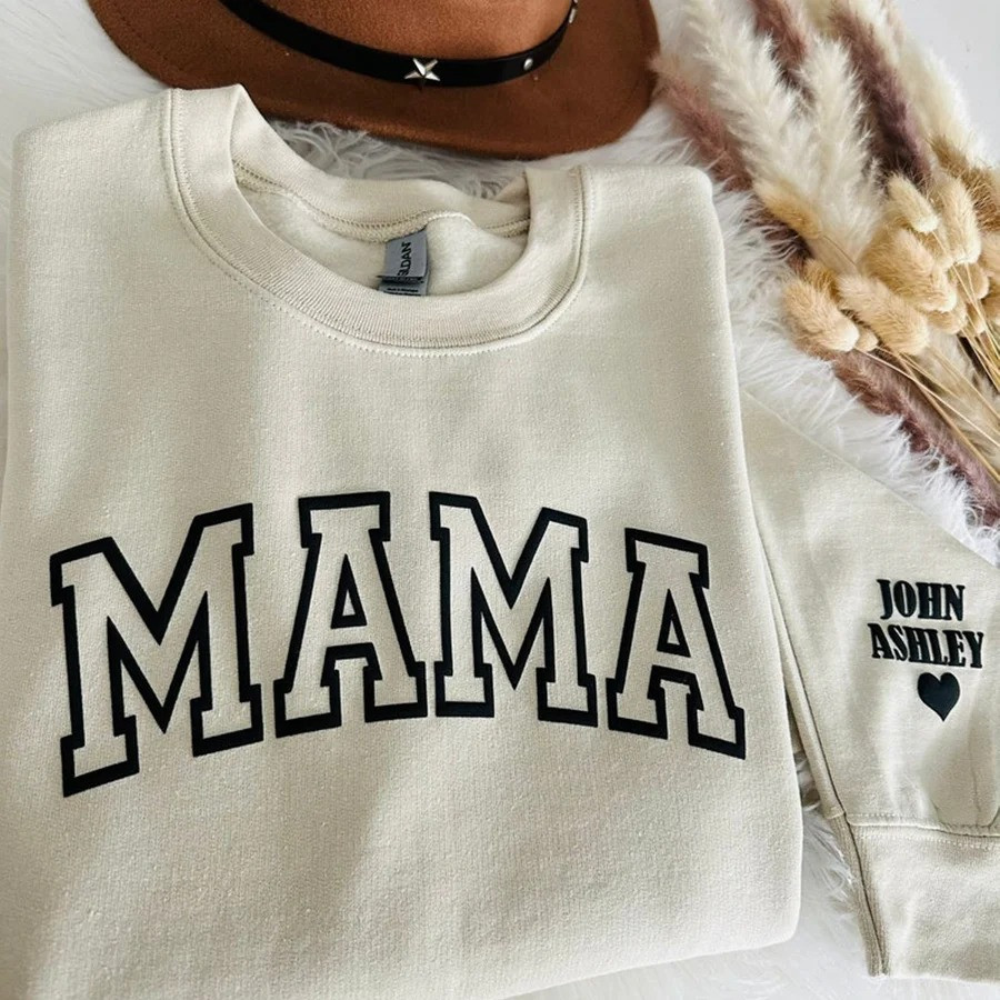 Personalized Mama Sweatshirt Varsity Letter Crewneck Trendy Casual Gift for Her