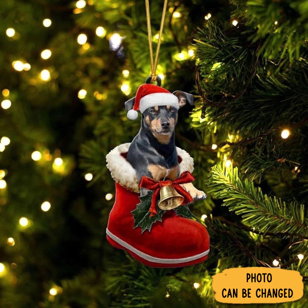 Personalized Manchester Terrier In Santa Boot Christmas Hanging Ornament Elegant Tree Ornament Decoration