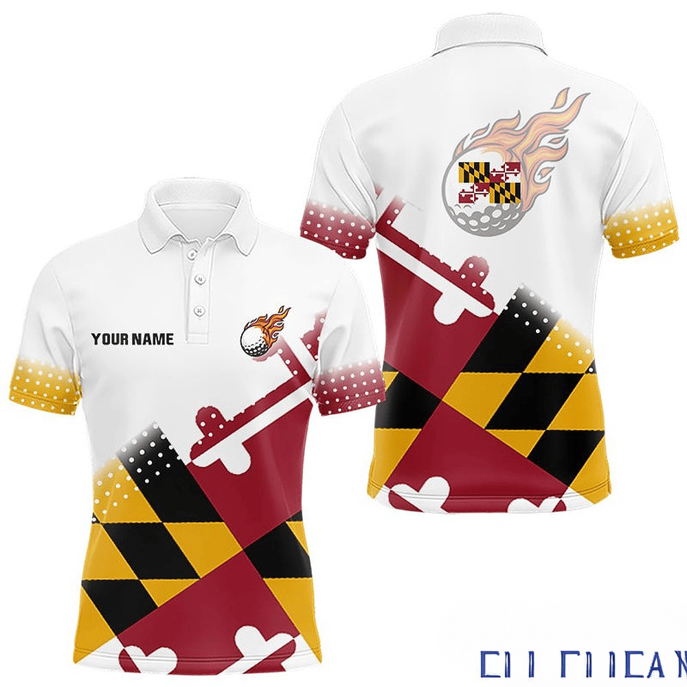 Personalized Maryland Flag Men Golf Polo Shirt Patriotic Golf Apparel