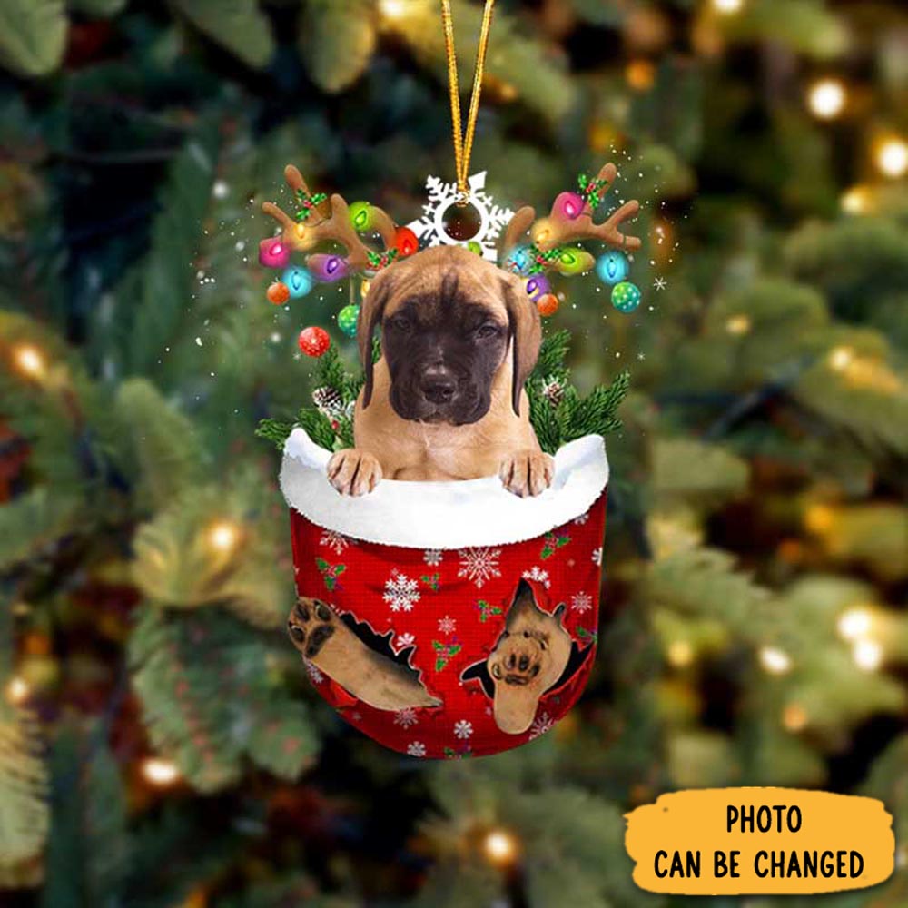 Personalized Mastiff In Snow Pocket Christmas Ornament Personalized Ornament For Holiday Decor