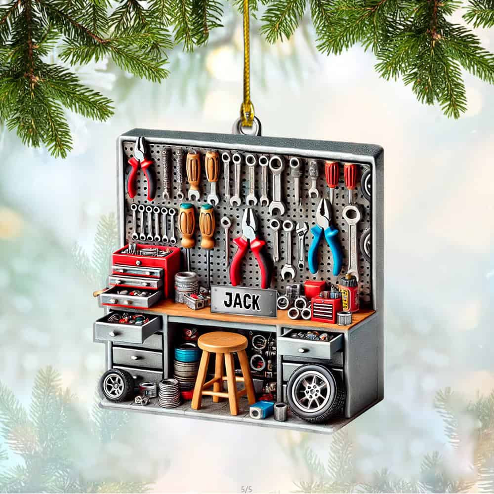 Personalized Mechanic Tool Box Christmas Ornament Repair Tool Kit Flat Ornament Decor Garage Ornament Automobile Repair